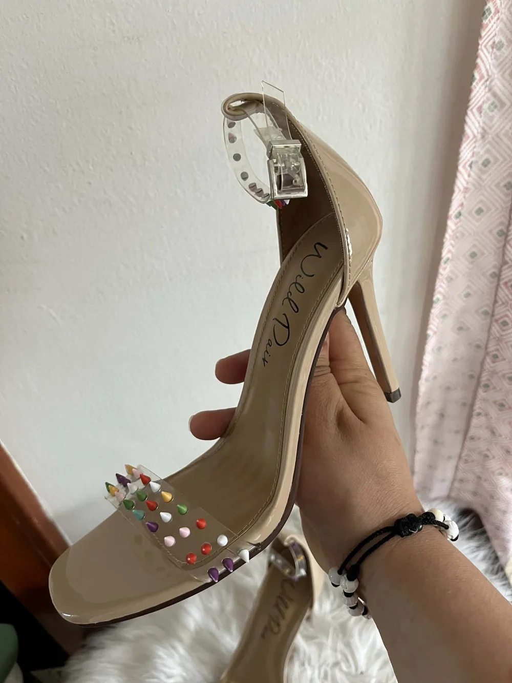 Wild Pair Nude Studded Ankle-Strap Stiletto Heels New Whithout Label